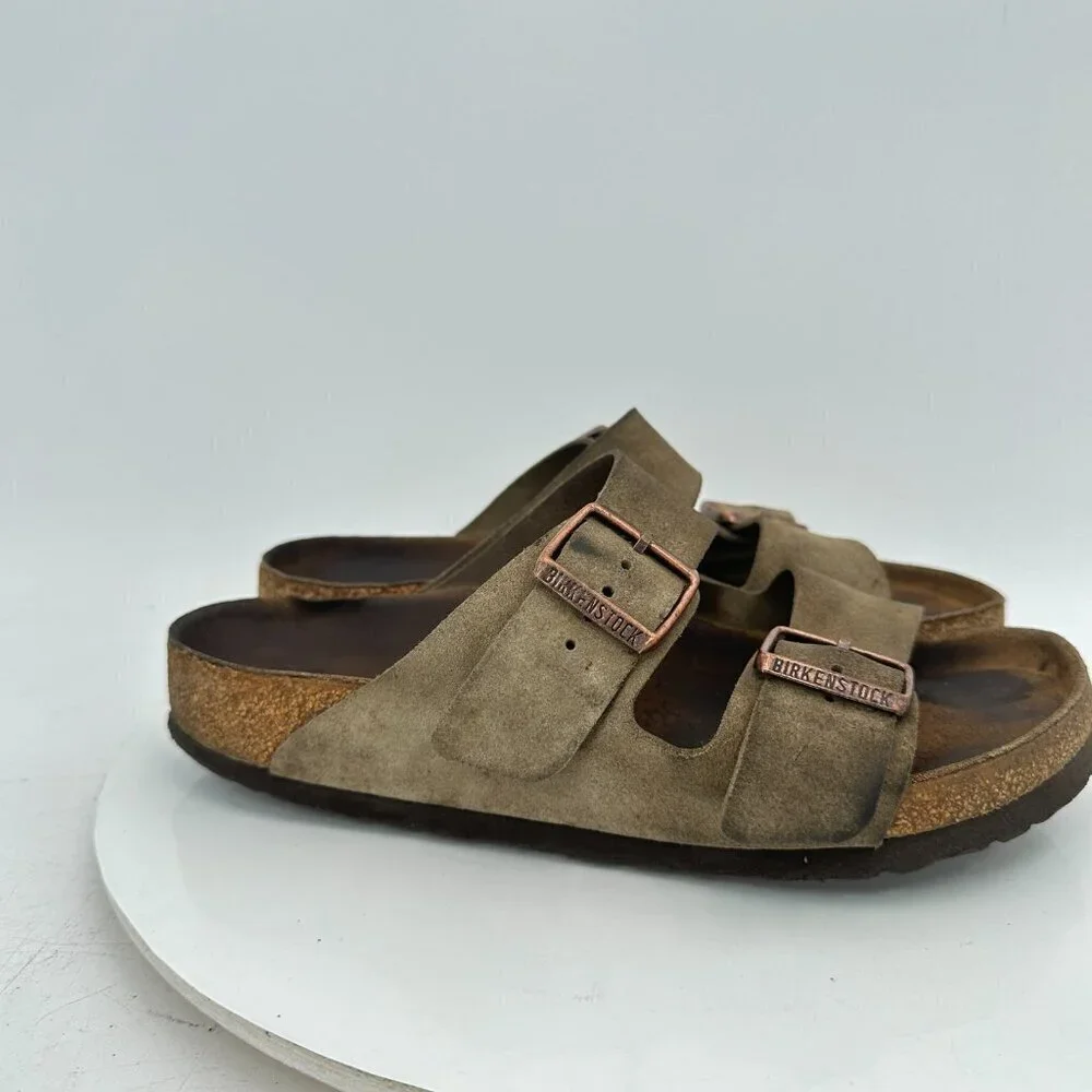 Arizona Women Size EU 38 US 7 Brown Suede Leather Slide Buckle Comfort Sandal